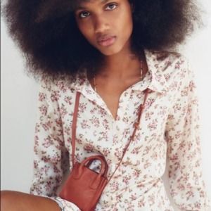 Zara Beige Printed Floral Shirt Satin Effect Size XS